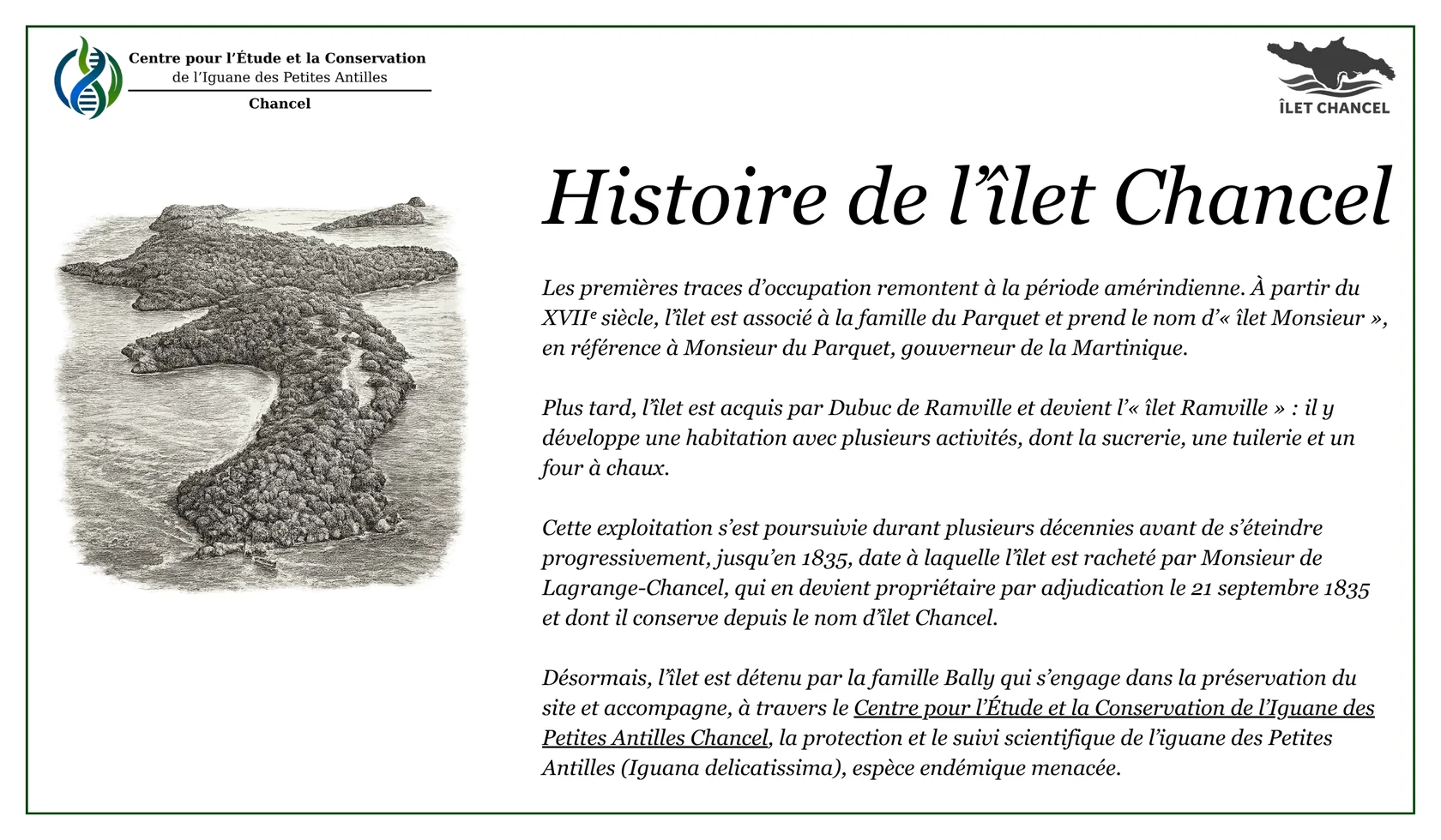 Panneau Histoire de l'Îlet Chancel - Îlet Chancel