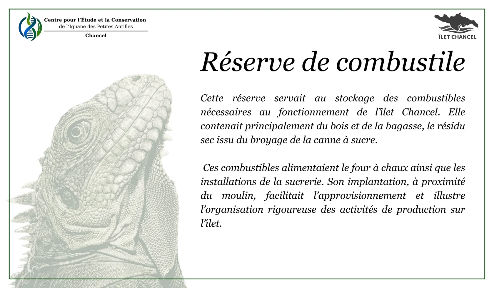 Panneau La réserve de combustible - Îlet Chancel