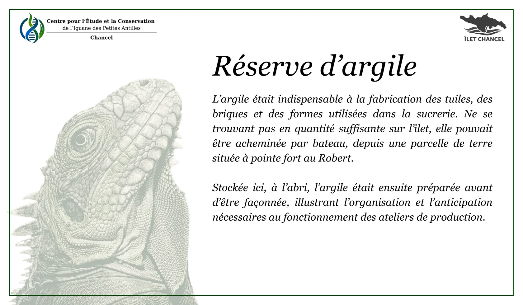 Panneau La réserve d'argile - Îlet Chancel